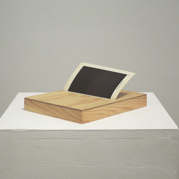 Misha Bies Golas. Monocromo negro, 2015. Hoja de libro y madera. Edición 3 + 1