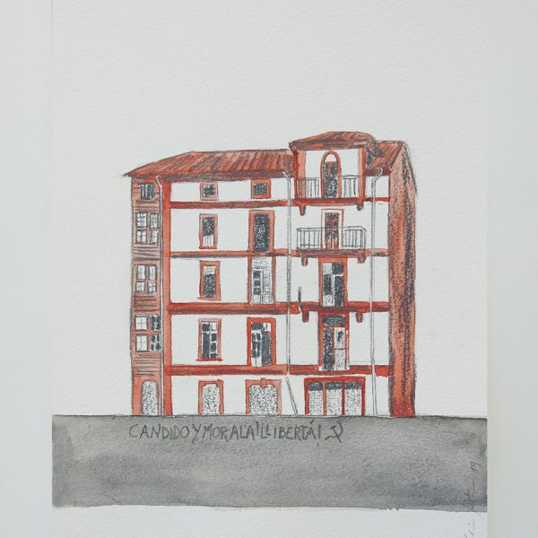 Natalia Pastor. Serie Cartografías de los no lugares, Cándido y Morala, 2019.  Grafito y acuarela sobre papel. 230 x 16.2 cm