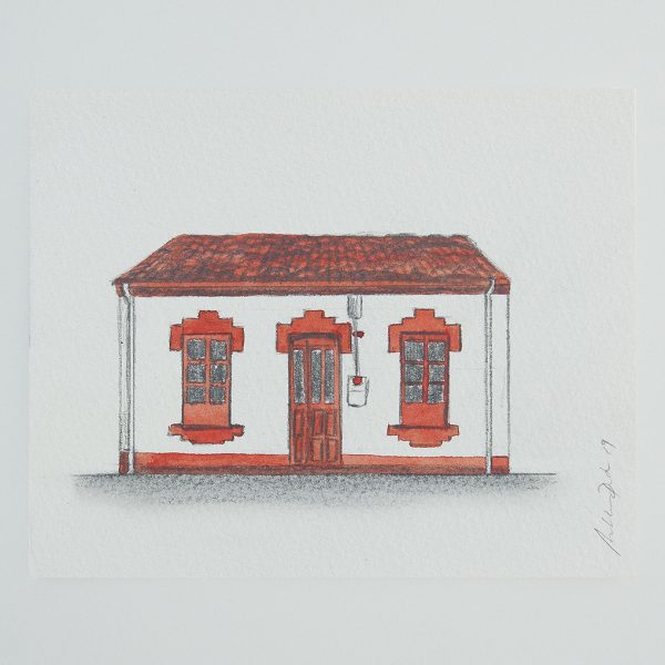 Natalia Pastor. Serie Cartografías de los no lugares, Casina, 2019. Grafito y acuarela sobre papel. 12 x 14,6 cm