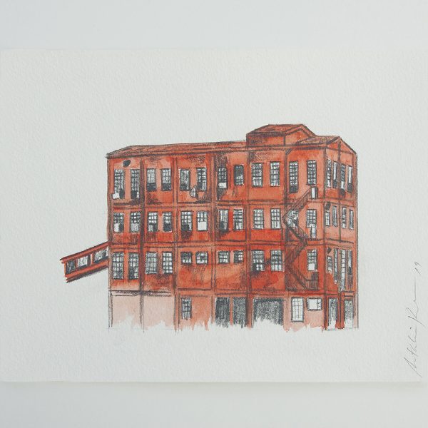 Natalia Pastor. Serie Cartografías de los no lugares, Nitrastur, 2019.  Grafito y acuarela sobre papel. 14.8 x 19 cm