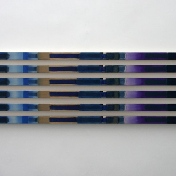 Plágaro. Cuadros Iguales, 2016. Técnica mixta sobre loneta montada en madera. Serie de 6 unidades. 211 x 7 x 5 cm unidad. Diferentes posiciones
