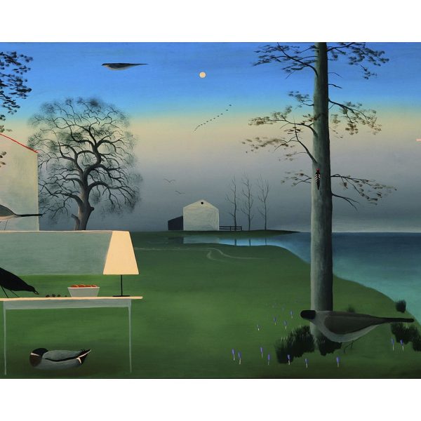 Paisaje con Pajaros I, 2014. Óleo sobre latón. 45 x 70 cm