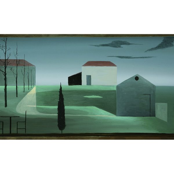Tres edificios, 2016. Óleo sobre latón. 17 x 35 cm