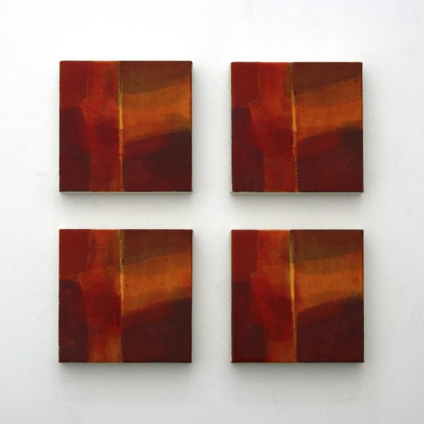 Cuadros Iguales, 2016. Técnica mixta sobre loneta montada en DM macizo.  Serie de 4 unidades. 18 x 18 x 3 cm unidad. Diferentes posiciones