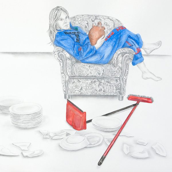 Autorretrato, No pienso recoger los platos rotos II, 2019. Watercolor and graphite on paper. 100 x 70 cm