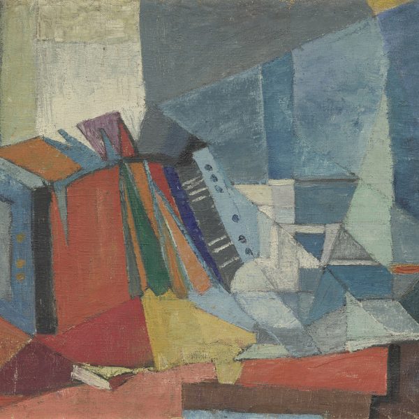 M. Gómez-Morán. Acordeón. Paris 1957. Óleo sobre arpillera. 72 x 92 cm
