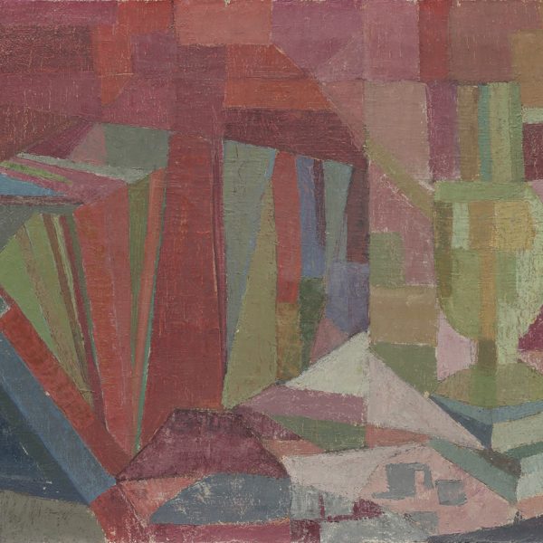 M. Gómez-Morán. Acordeón y jarrón. Paris, C. 1957. Óleo sobre arpillera. 55 x 73 cm
