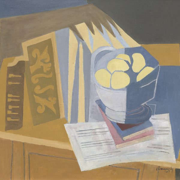 M. Gómez-Morán. Naturaleza muerta. Frutero azul, 2007. Óleo sobre lino. 65 x 81 cm