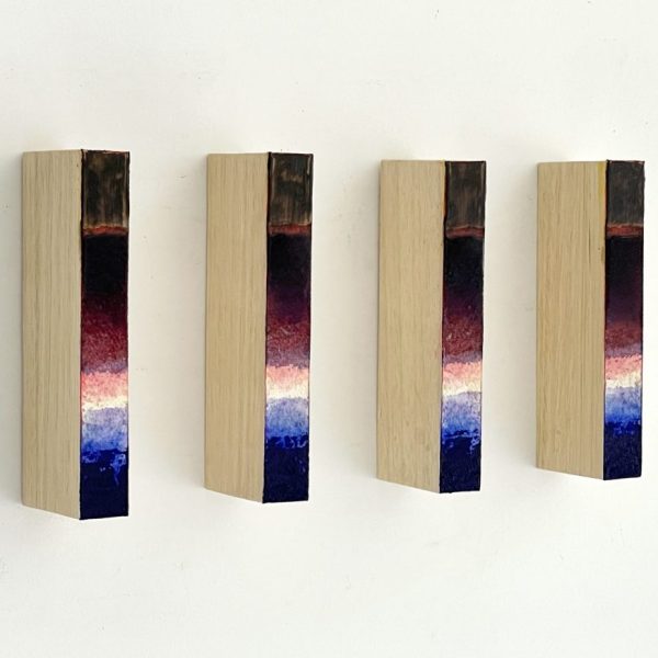 Plágaro. Identical papers, 2022. Ref P011. Mixed media on 640 grs. Indian rag paper glued on wood. Set 4 units 20 x 27 x 7 cm. Unit 20 x 3 x 7 cm