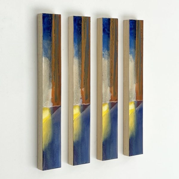 Plágaro. Identical papers, 2022. Ref P023. Mixed media on 640 grs. Indian rag paper glued on wood. Set 4 units 50 x 43 x 3 cm. Unit 50 x 7 x 3 cm