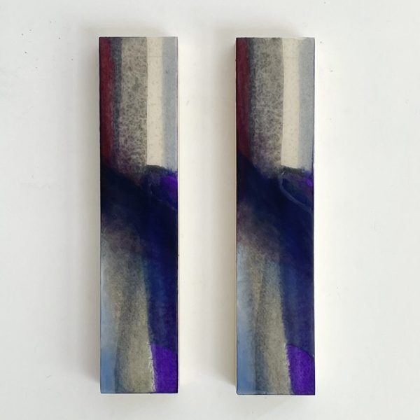 Plágaro. Identical papers, 2022. Ref P018. Mixed media on 640 grs. Indian rag paper glued on wood. Set 2 units 32 x 19 x 3 cm. Unit 32 x 7 x 3 cm