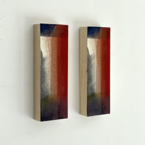 Plágaro. REF P016. Identical papers, 2022. 2 units. Mixed media on 640 grams Indian rag paper glued on wood. Set 2 units 21 x 19 x 3 cm. 21 x 7 x 3 cm unit.