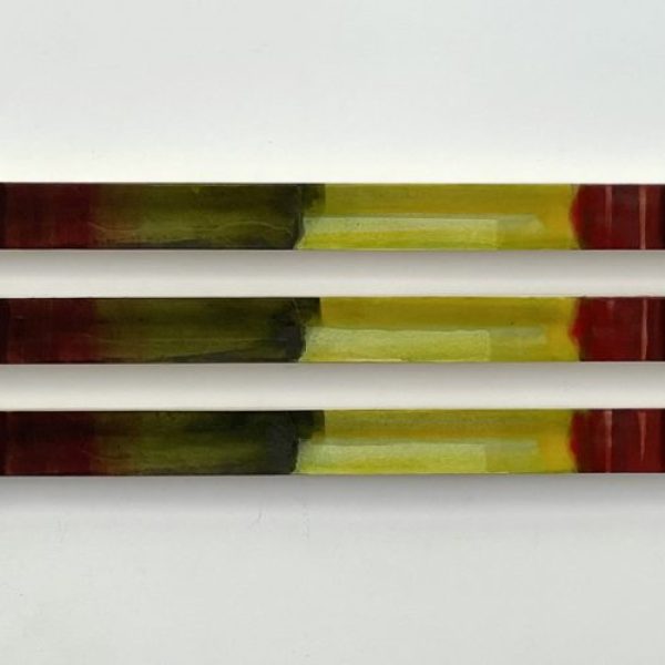 Plágaro. Identical papers, 2026. Ref P026. Mixed media on 640 grs. Indian rag paper glued on wood. Set 3 units 31 x 130 x 3 cm. Unit 7 x 130 x 3 cm