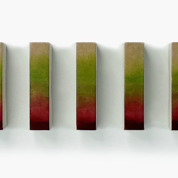 Plágaro. Ref. 1330. Pinturas Iguales, 2019. Mixta sobre lienzo montado en madera. 7 uds. 22 x 65 x 7 cm