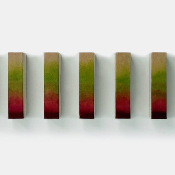 Plágaro. Cuadros Iguales, 2019. Técnica mixta sobre loneta en madera. Set. 22  x 65 x 7 cm. Ref. 1330