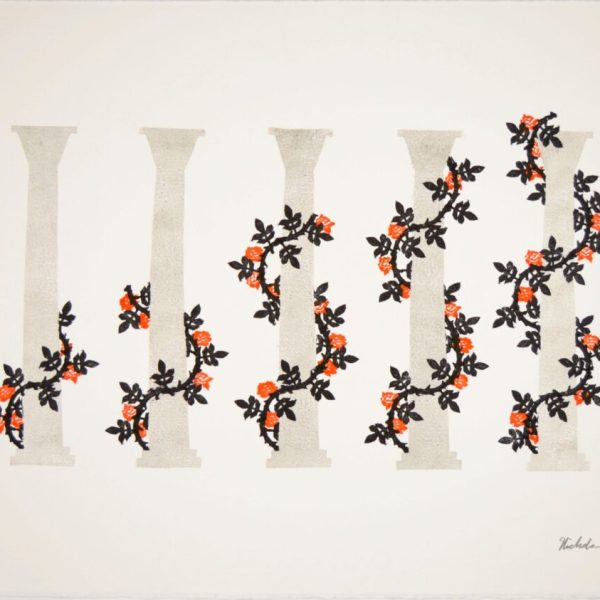 Nicholas F. Callaway. Columnas, 2022
Estampación de sellos de goma tallados a mano sobre papel Guarro Acuarela. 35 x 50 cm