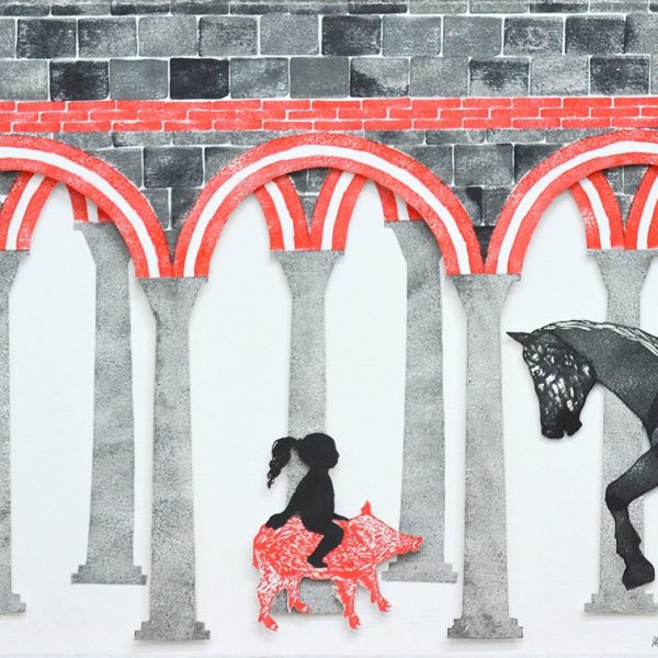 Nicholas Callaway. Sala de columnas, 2023. Estampación sellos de goma sobre papel Guarro Basik. 35 x 50 cm