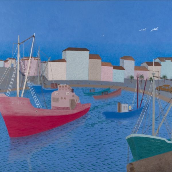 Josefina Junco. Barco encantado. Homenaje a Julian Ayesta, 2014. Óleo sobre lienzo. 92 x 100 cm