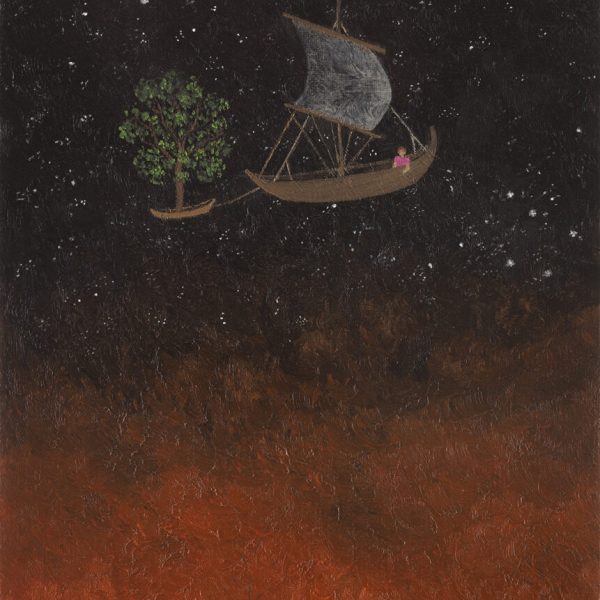 Josefina Junco. Entre las estrellas, 2026. Óleo sobre lino. 35 x 27 cm