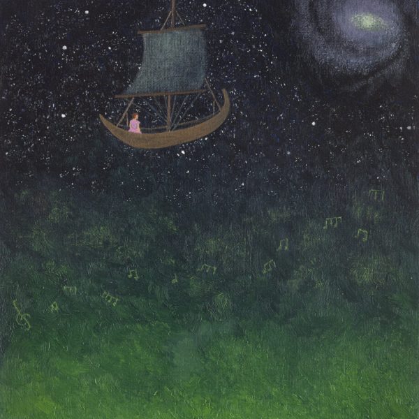 Josefina Junco. Por el universo, 2026. Óleo sobre lino. 35 x 27 cm