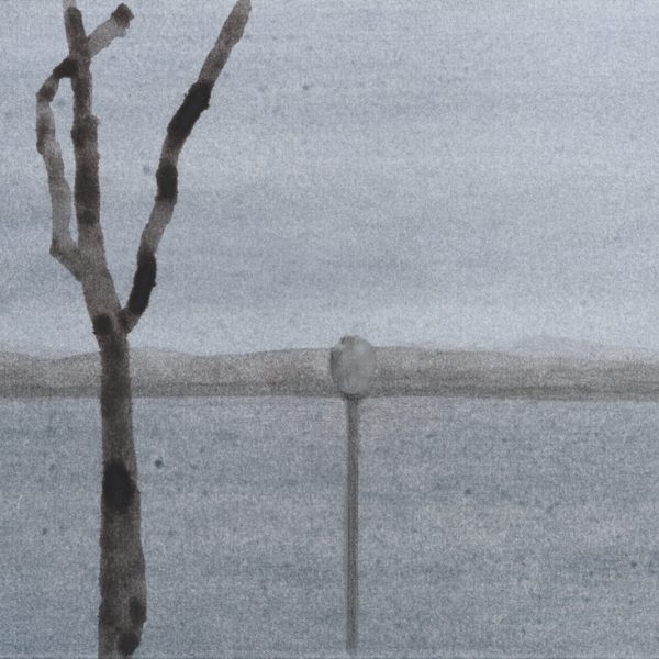 Galano. O Tejo visto do miradouro de Santa Luzia, 2026. Mista sobre papel colado a tábua. 
22 x 17 cm