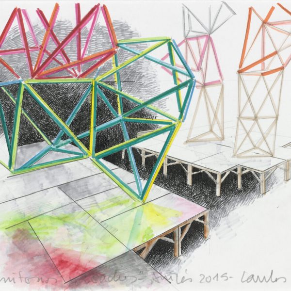 Carlos Coronas. Os territórios sonhados, n.º 9. 2015.
Lápis, marcador e aguarela sobre papel. 
30 x 43 cm