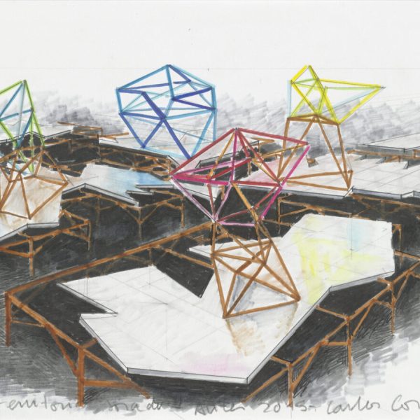 Carlos Coronas. Os territórios sonhados, n.º 10. 2015.
Lápis, marcador e aguarela sobre papel. 
30 x 43 cm